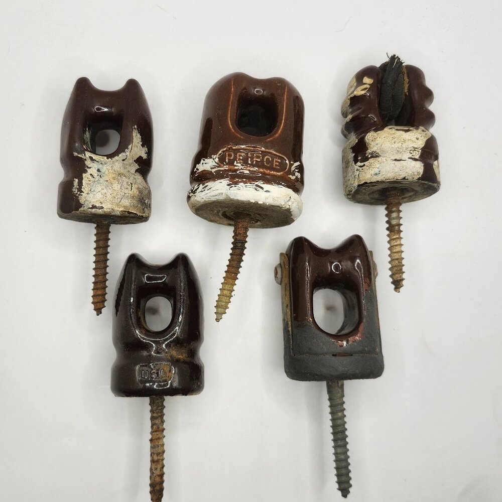 Lot of 5 Vintage Screw Tip Porcelain Insulators